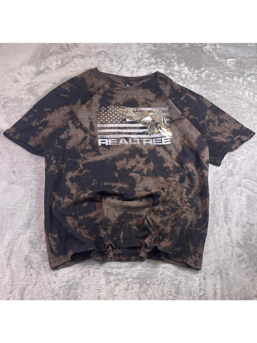 Realtree Eagle American Flag Bleach-Dyed T-Shirt XXL | Custom Distressed